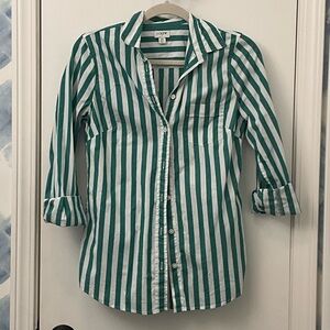 J. Crew Green and White Striped Shirt